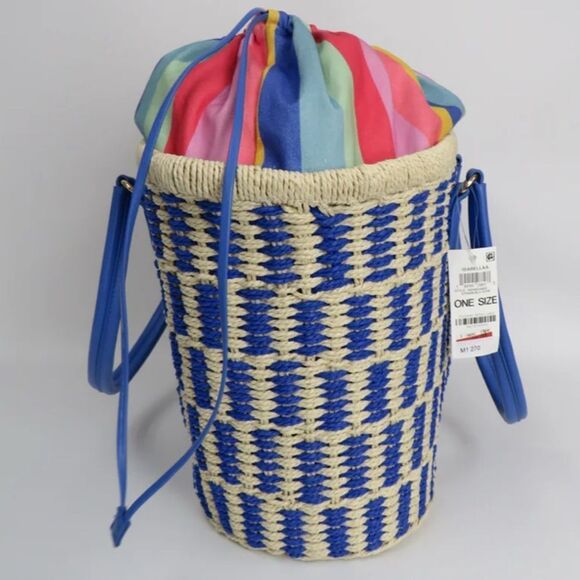 NWT 129.00 ON 34TH ISABELLAA STRAW TOTE BAG BLUE - Picture 4 of 6